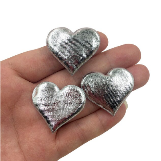 Corazón AcolchadoMetalizado Plateado - Pack de 10 unidades