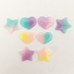 Estrellas y Corazón Plano de Resina - Pack 8pcs