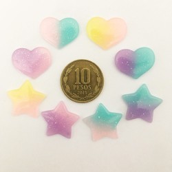 Estrellas y Corazón Plano de Resina - Pack 8pcs