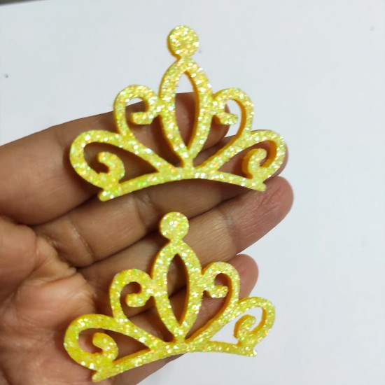 Aplique de Glitter y Fieltro - Corona 5cms - AMARILLO (Pack de 4)