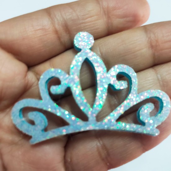 Aplique de Glitter y Fieltro - Corona 5cms - CELESTE (Pack de 4)