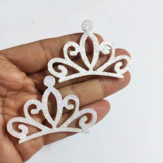 Aplique de Glitter y Fieltro - Corona 5cms - BLANCO (Pack de 4)