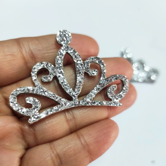 Aplique de Glitter y Fieltro - Corona 5cms - PLATEADO (Pack de 4)
