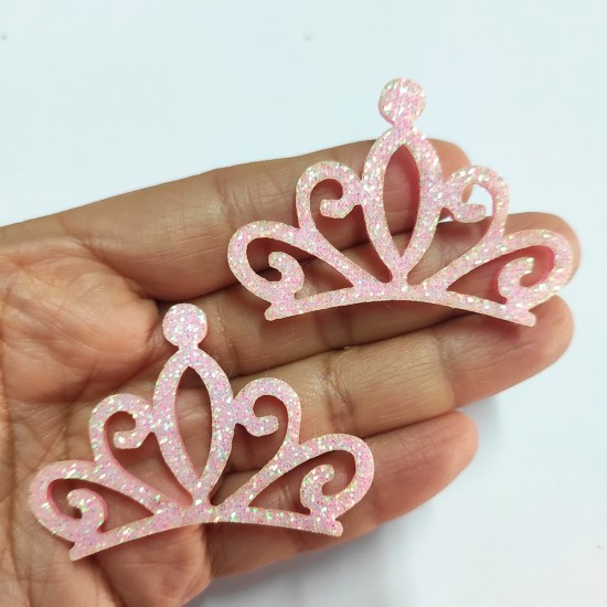 Aplique de Glitter y Fieltro - Corona 5cms - ROSADO (Pack de 4)