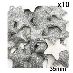 Aplique de Glitter y Tela -  Estrella Brillante Plateada x10 