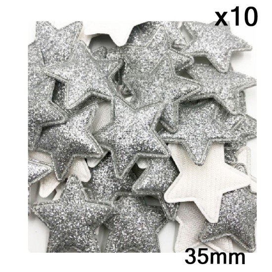 Aplique de Glitter y Tela - Estrella Brillante Plateada x10 Aplique de Glitter y Tela - Estrella Brillante Plateada x10