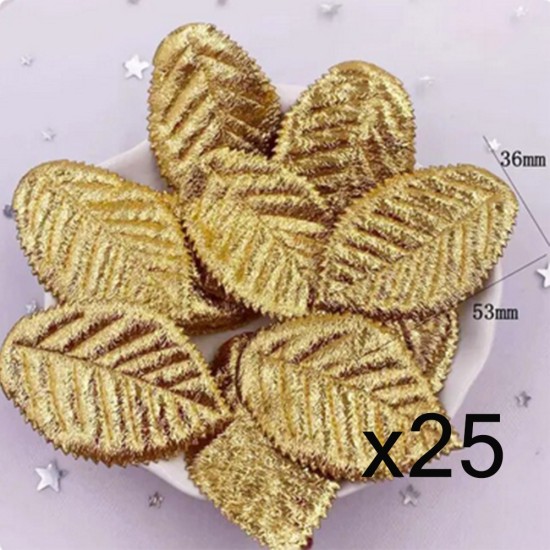 Aplique de Glitter y Tela - Pack Hojas Doradas para Coronas  (Pack de 25)