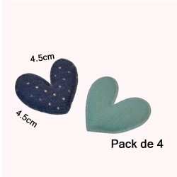 Corazón de Mezclilla Acolchado -  Puntos Oscuro - Pack de 4