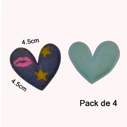 Corazón de Mezclilla Acolchado - Estampado Oscuro - Pack de 4