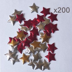Aplique de Glitter y Tela -  Estrellas Plateadas, Rojas y Doradas (Pack de 200uds)