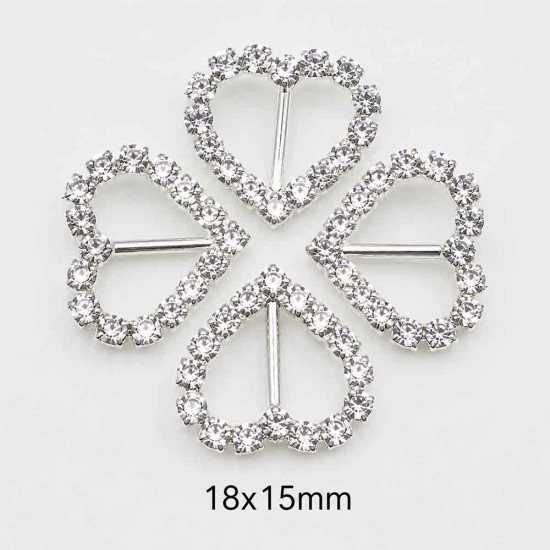 Hebillas de Strass Metal Plateadas - Corazones -Pack de 10pcs