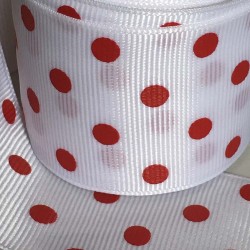 Cinta Gross de Lunares (38mm) - Rollo 5 metros - Blanco con Puntos Rojos