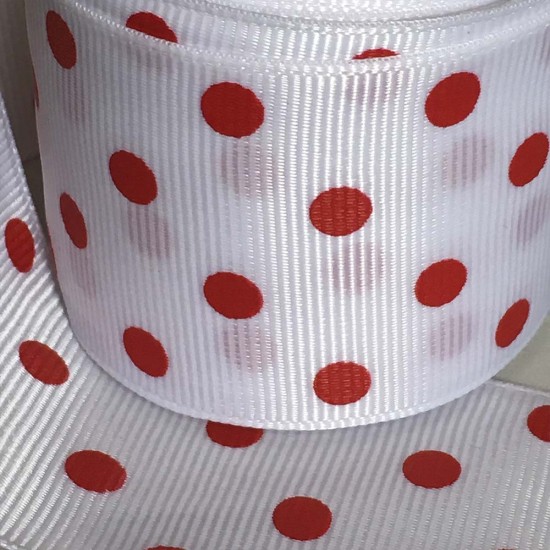 Cinta Gross de Lunares (38mm) - Rollo 5 metros - Blanco con Puntos Rojos