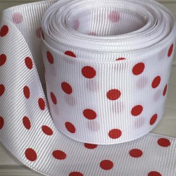 Cinta Gross de Lunares (38mm) - Rollo 5 metros - Blanco con Puntos Rojos
