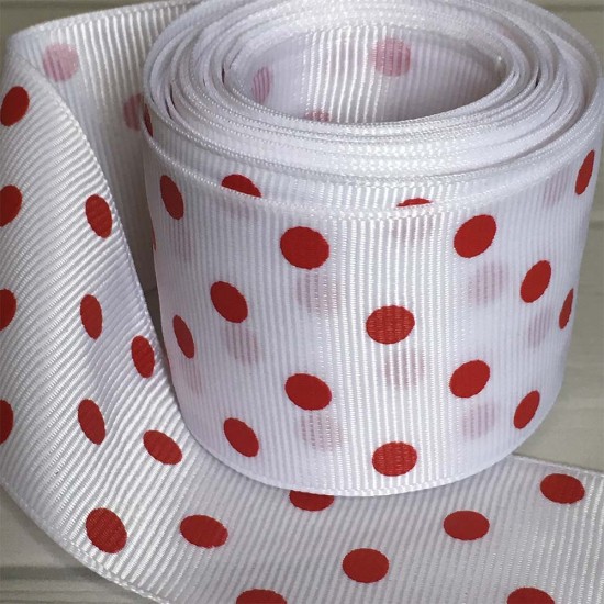 Cinta Gross de Lunares (38mm) - Rollo 5 metros - Blanco con Puntos Rojos