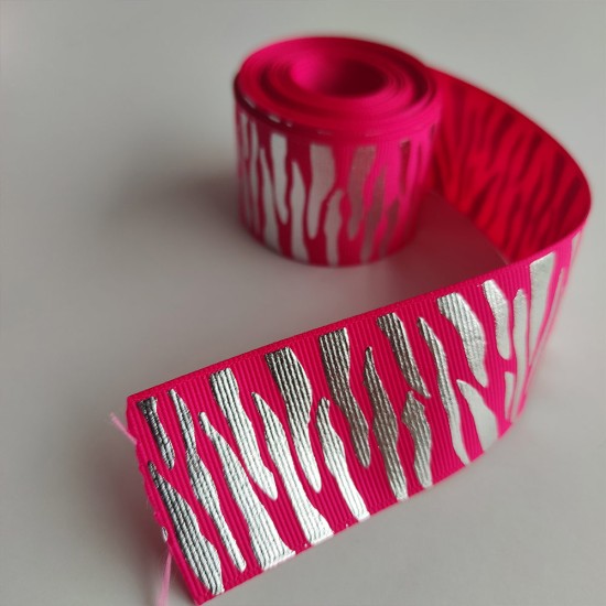 Cinta Gros Foil Animal Print Triple A - YAMA Por Metro (38mm) - Cebra Fucsia