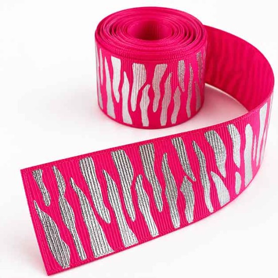 Cinta Gros (38mm) FOIL - Pieza 1 metro - Cebra Fucsia ✔️