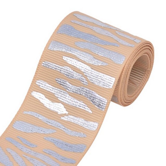 Cinta Gros Foil Animal Print Triple A - YAMA Por Metro (38mm) - Cebra Beige