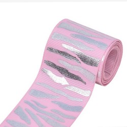 Cinta Gros Foil Animal Print Triple A - YAMA Por Metro (38mm) - Cebra Rosado