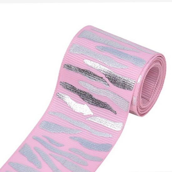 Cinta Gros Foil Animal Print Triple A - YAMA Por Metro (38mm) - Cebra Rosado