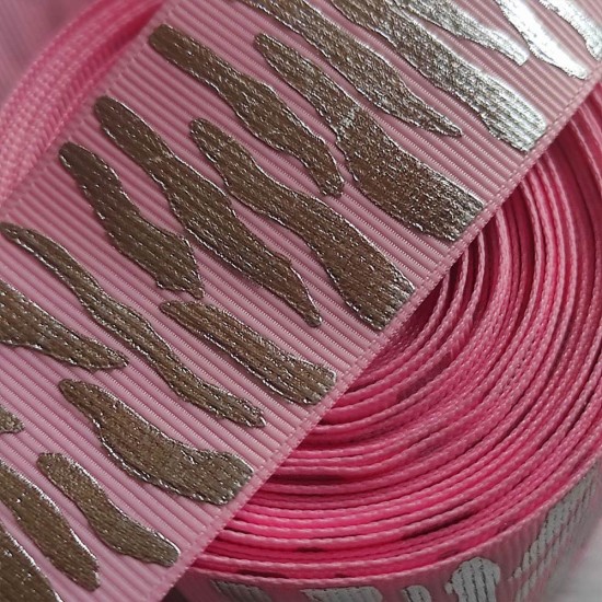 Cinta Gros Foil Animal Print Triple A - YAMA Por Metro (38mm) - Cebra Rosado