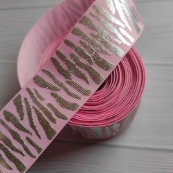 Cinta Gros Foil Animal Print Triple A - YAMA Por Metro (38mm) - Cebra Rosado