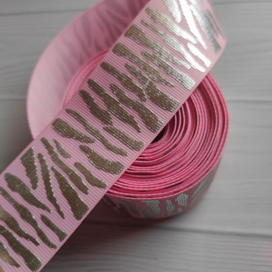 Cinta Gros Foil Animal Print Triple A - YAMA Por Metro (38mm) - Cebra Rosado