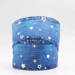 Cinta Gros Foil AAA Por Metro (38mm) - Estrellas Denim Blue 1