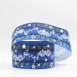 Cinta Gros Foil AAA Por Metro (38mm) - Estrellas Denim Blue 2