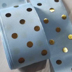 Cinta Gros (38mm) FOIL - Pieza 5 metros - Lunares Celeste✔️