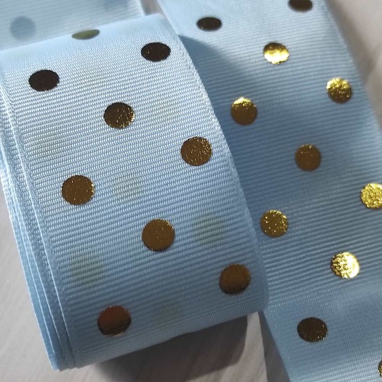 Cinta Gros (38mm) FOIL - Pieza 5 metros - Lunares Celeste✔️