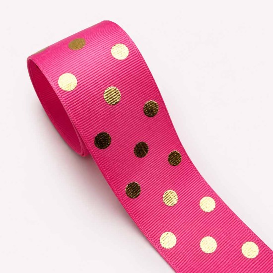 Cinta Gros (38mm) FOIL - Pieza 2,30 metros - Lunares Fucsia ✔️