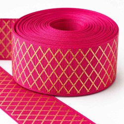 Cinta Gros (38mm) FOIL - Pieza 2,50 metros - Rombos Fucsia y Dorado ✔️