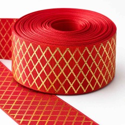 Cinta Gros (38mm) FOIL - Pieza 1,50metros - Rombos Rojos y Dorados✔️