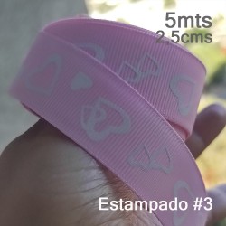 Cinta Gros #5 Estampados Corazones Rosado - 5 metros de 25mm