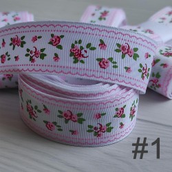 Cinta Gros #5 Estampados Flores Chicas Blanco - 5 metros de 25mm 