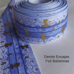 Cinta Gross Foil AAA Por Metro (40mm) - Denim Encajes Foil Bailarinas