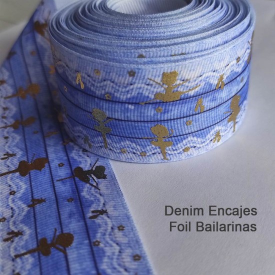 Cinta Gross Foil AAA Por Metro (40mm) - Denim Encajes Foil Bailarinas