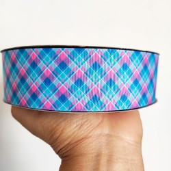 Cinta Gros AAA Por Metro (38mm) - Cuadros Azul y Rosa ✔️
