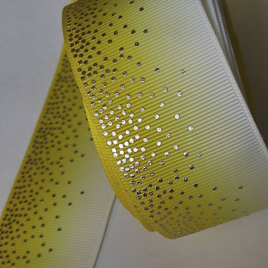 Cinta Gros Foil AAA Por Metro (40mm) - Degradado Amarillo de Puntos Plateados