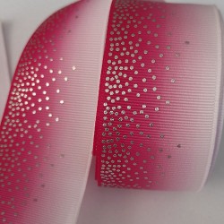Cinta Gros (38mm) FOIL - Pieza 5 metros - Degradado Sandía de Puntos Plateados✔️