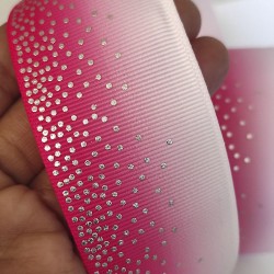 Cinta Gros (38mm) FOIL - Pieza 5 metros - Degradado Sandía de Puntos Plateados✔️
