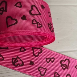 Cinta Gros AAA (38mm) - Pieza 5 metros - Corazones Fucsia✔️