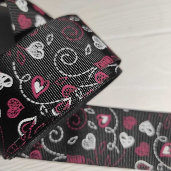 Cinta Gros AAA (38mm) - Pieza 5 metros - Corazones Negros✔️
