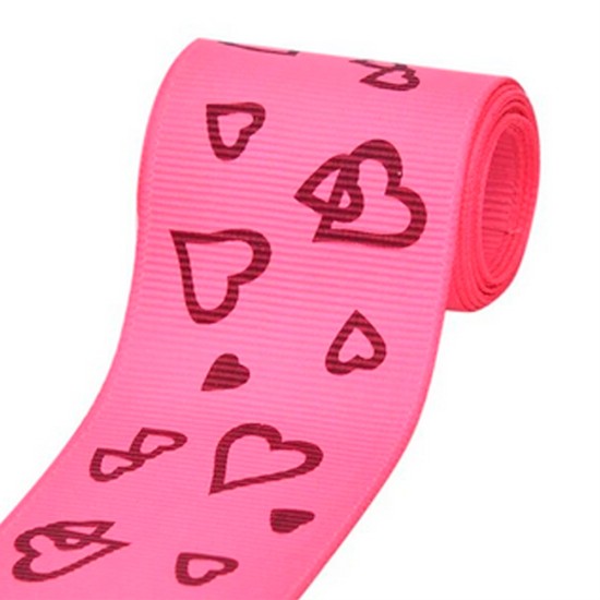 Cinta Gros YAMA por Metro  - Triple A- (38mm) - Corazones Fucsia 