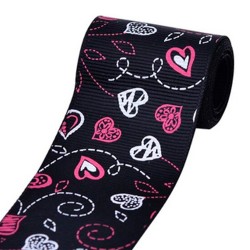 Cinta Gros YAMA por Metro  - Triple A- (38mm) - Corazones Negro 