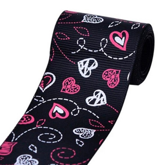 Cinta Gros YAMA por Metro  - Triple A- (38mm) - Corazones Negro 
