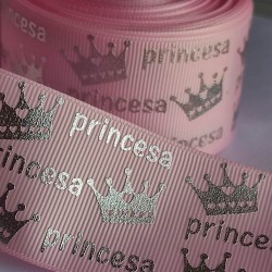 Cinta Gros Foil AAA Por Metro (38mm) - Princesa  y Tiara Rosa