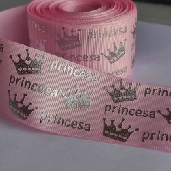 Cinta Gros Foil AAA Por Metro (38mm) - Princesa  y Tiara Rosa