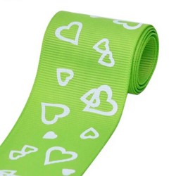 Cinta Gros YAMA por Metro - Triple A- (38mm) - Corazones Verde 